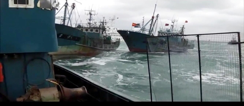 충돌을 시도하는 중국 불법조업 어선 (서해지방해양경찰청 제공=연합뉴스 캡쳐)