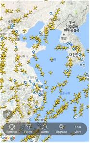 ‘flightradar 24’로 확인한 신시간 현황.
