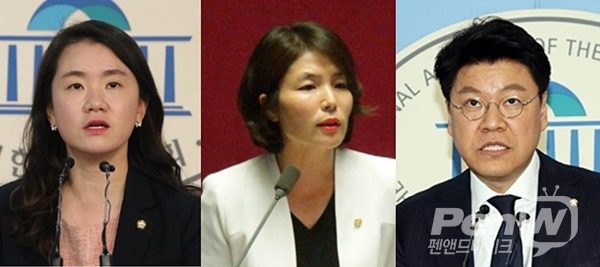 왼쪽부터 자유한국당 신보라 원내대변인·전희경 대변인·장제원 수석대변인.