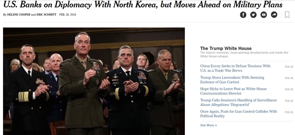 한국시간 1일 확인된 뉴욕타임스(NYT) 지난달 28일자 보도.