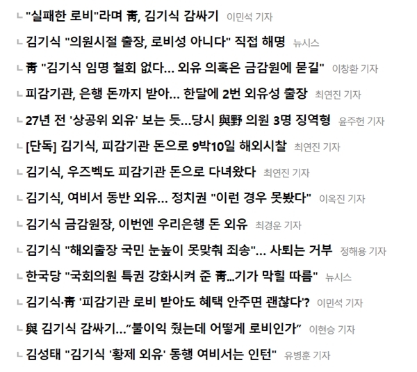 '조선닷컴'에 게재된 김기식 신임 금융감독원장 관련 기사들.