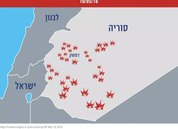 예루살렘포스트에 공개된 이스라엘 공군의 시리아 내 이란 군사시설 타격 지점 [예루살렘포스트 캡처]