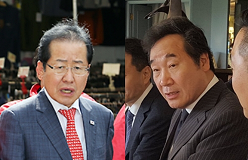 (왼쪽부터) 홍준표 자유한국당 대표와 이낙연 국무총리.(사진=연합뉴스)