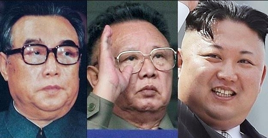 (왼쪽부터) 북한 김일성 주석(사망), 김정일 국방위원장(사망), 김정은 국무위원장