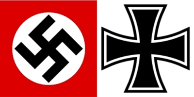 독일 내 전범세력인 나치당만을 상징했던 '하켄크로이츠'와, 프로이센 시대 전부터 사용된 철십자 '다스 아이제르네 크로이츠'(현재 독일군 사용)