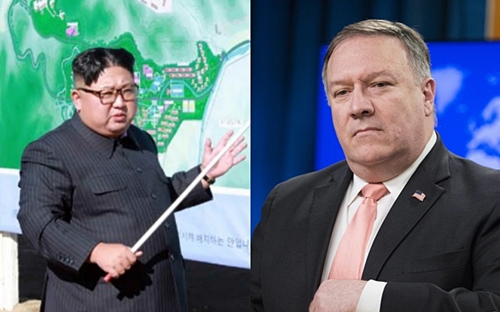 (왼쪽부터) 김정은 북한 국무위원장, 마이크 폼페이오 미국 국무부 장관.(사진=북한 로동신문, 연합뉴스)