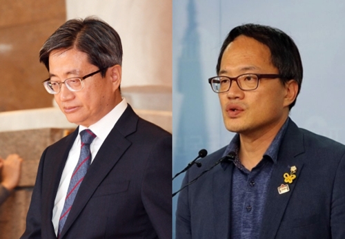 (왼쪽부터) 김명수 대법원장, 박주민 더불어민주당 최고위원(사진=연합뉴스)