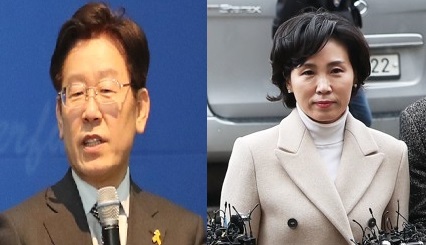 이재명 경기지사(좌)와 그 아내인 김혜경 씨(우).