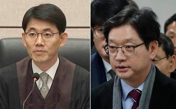 '드루킹' 댓글 조작 공모 혐의로 지난달 30일 징역 2년을 선고받고 법정구속된 김경수 경남지사(右)와 해당 판결을 이끈 성창호 부장판사. (사진=연합뉴스)