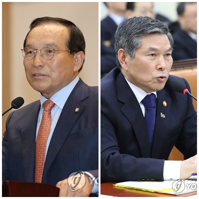 김중로 바른미래당 의원(左), 정경두 국방부 장관. (사진=연합뉴스)
