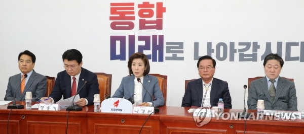 자유한국당 중진회의에서 발언하는 나경원