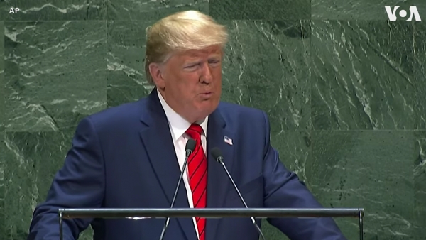 트럼프 대통령이 24일(현지시간) 뉴욕 유엔본부에서 연설하고 있다(VOA).