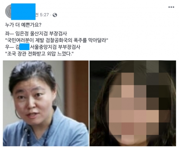 대깨문 시민의 조 장관 수사 검사 비방성 게시물. (사진 = 페이스북 캡처)