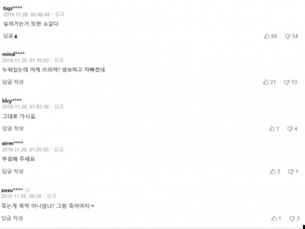 황교안 자유한국당 대표를 향한 일부 네티즌들의 악의적인 댓글들. (사진=네이버 화면 캡처)