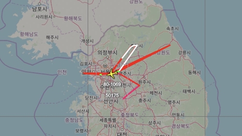 U-2S 비행 경로[에어크래프트 스폿 캡처, 연합뉴스]