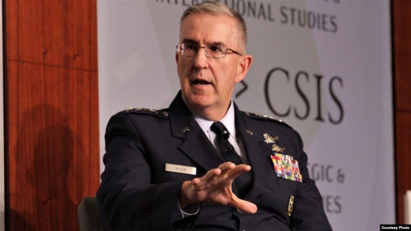 존 하이튼 미 합참차장이 17일 워싱턴 전략국제문제연구소(CSIS)에서 강연했다. 사진 제공: CSIS.