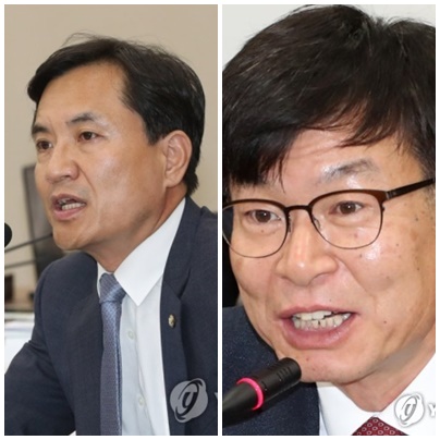 김진태 미래통합당 의원(左), 김상조 청와대 정책실장. (사진=연합뉴스)