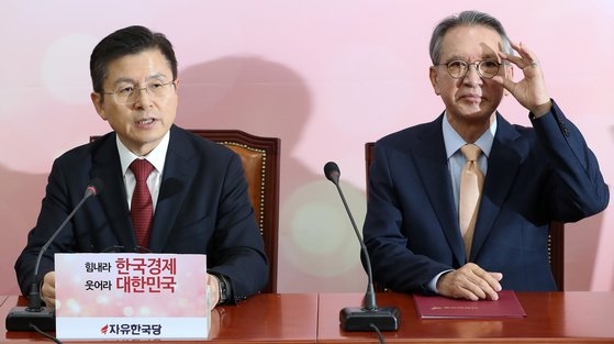 황교안 미래통합당 대표(左), 김형오 전 공천관리위원장. (사진=연합뉴스)