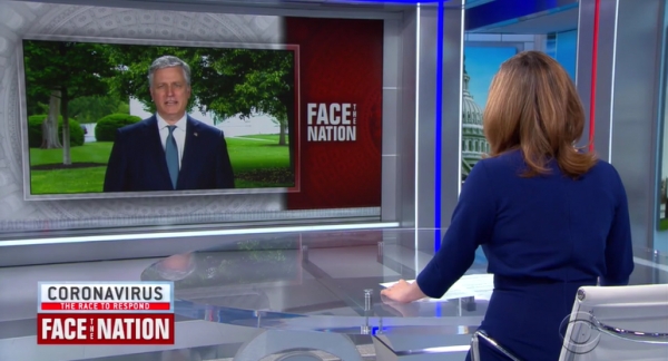 로버트 오브라이언 백악관 국가안보보좌관이 24일(현지시간) CBS 방송의 'Face the Nation'과 인터뷰하고 있다(방송 화면 캡처).