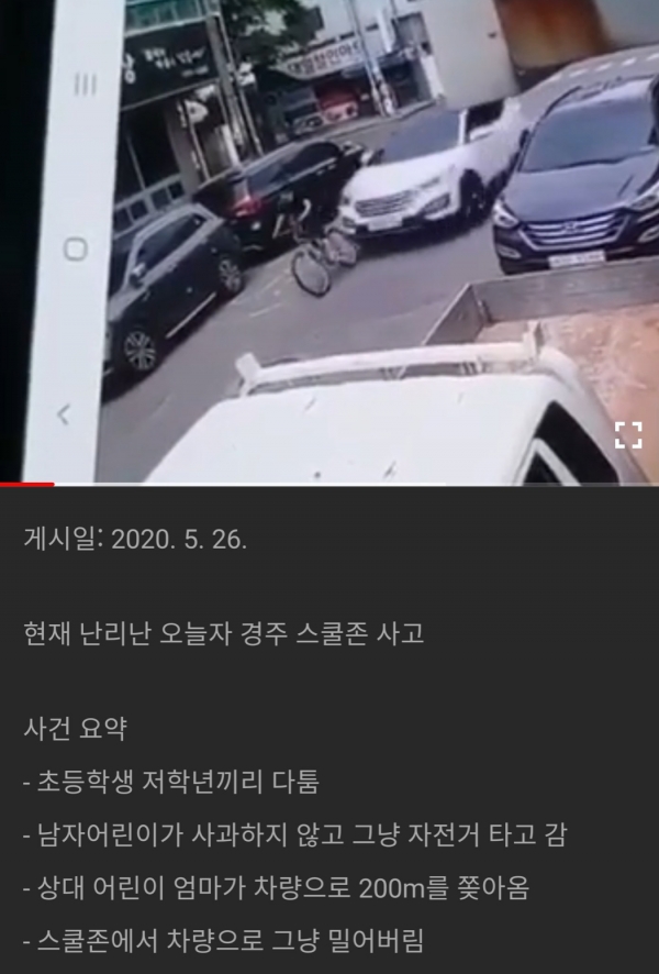 SNS에 퍼져있는 이른바 '경주 스쿨존' 사고 영상.(사진=SNS캡처)