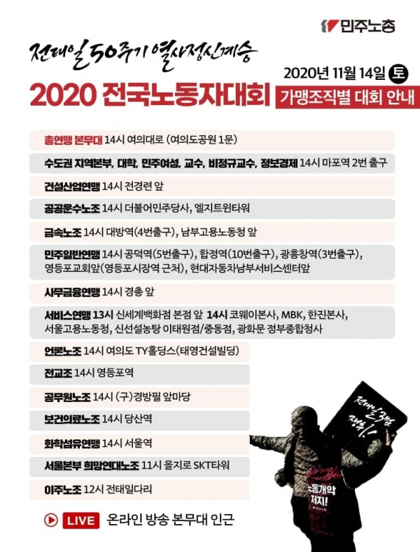 2020 전국노동자대회가 열리는 서울 내 위치.(사진=민노총 홈페이지 캡처)