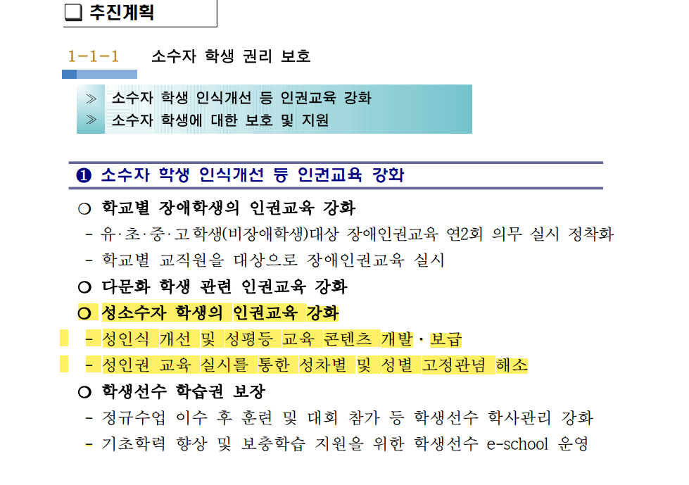 '서울특별시교육청 학생인권종합계획(2021~2023)안' 4페이지