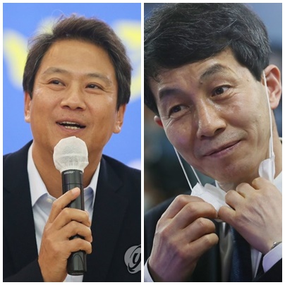 임종석 전 대통령 비서실장(左), 윤건영 더불어민주당 의원. (사진=연합뉴스)