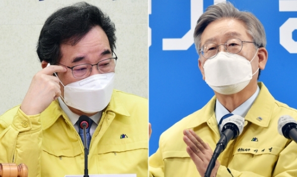 이낙연 더불어민주당 대표(左), 이재명 경기지사. (사진=연합뉴스)