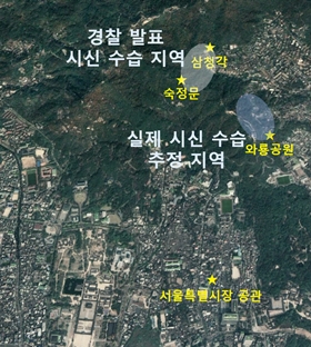 고 박원순 시장 변사 사건 관련 지도.(위성사진=구글어스/정리=박순종 기자)