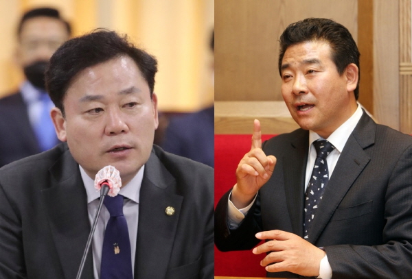 송갑석 더불어민주당 의원과 박정 의원(사진=연합뉴스)