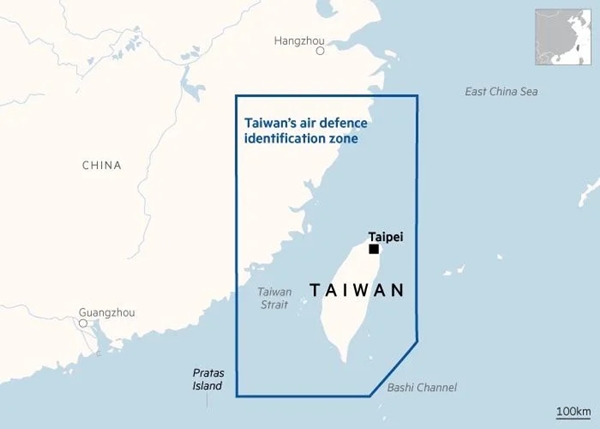 중화민국(대만)의 방공식별구역.(지도=인터넷 검색)