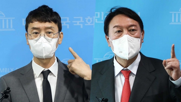 국민의힘 김웅 의원(왼쪽)과 윤석열 전 검찰총장(오른쪽).(사진=연합뉴스)