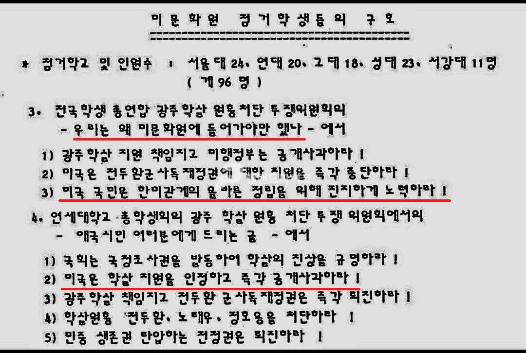 기자는 최근 1985년 당시 미 문화원 점거 농성 당시 농성학생들 내세웠던 삼민투 선언표어문 사본 일체를 확인했다.2021.07.25(조주형 기자)