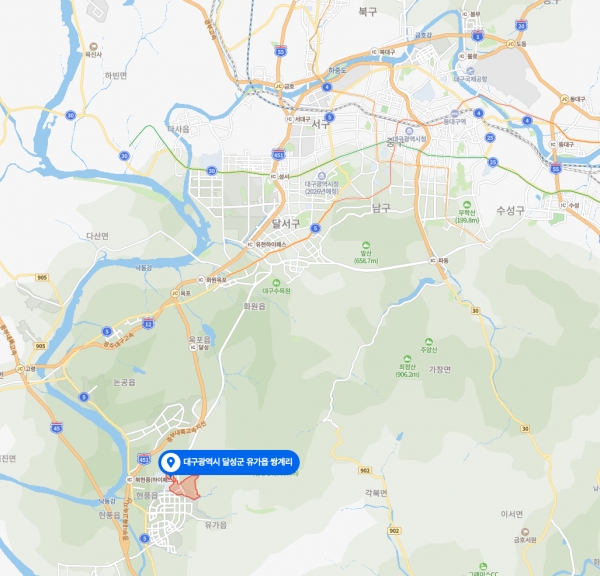 대구광역시 달성군 유가읍 쌍계리의 위치.(지도=네이버 지도)