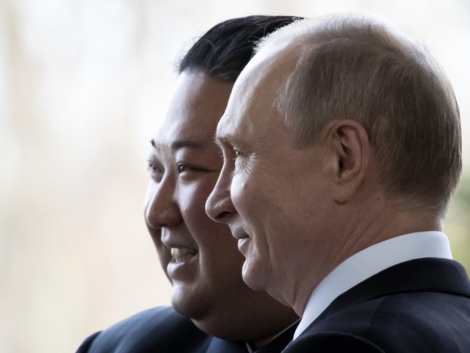 2019년 4월 블라디미르 푸틴 러시아 대통령과 김정은 북한 국방위원장의 모습. [사진=블룸버그]