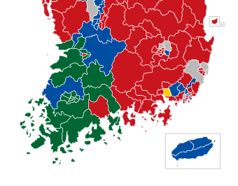호남에서 국민의당 돌풍을 일으킨 2016년 20대 총선 결과. 초록색이 국민의당 당선지역. 푸른색은 민주당, 붉은색은 새루디당이다