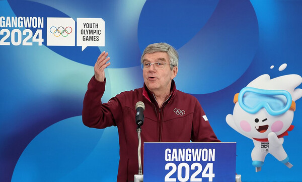 2024 강원 동계청소년올림픽 폐막일인 1일 토마스 바흐 IOC 위원장이 메인미디어센터에서 대회 결산 기자회견을 하고 있다.  [연합뉴스]
