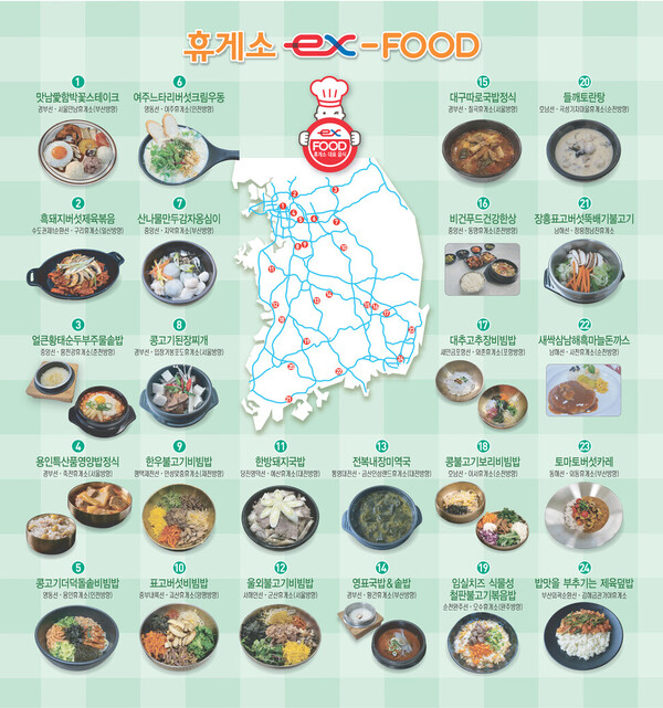 고속도로 휴게소 대표음식(EX-FOOD) 맛지도. 한국도로공사 제공