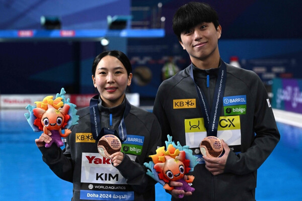 한국 다이빙 김수지(왼쪽), 이재경.[ AFP연합]