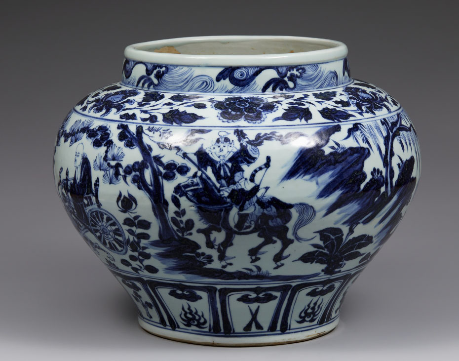 원 청화 귀곡자하산문 관, 1271~1368, 도자, 28.5×22.5×20.5cm